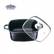 Cratita Patrată din Aluminiu cu interior Granit Imperial Peterhof, si capac sticla, 6.3 Litri, 28 cm