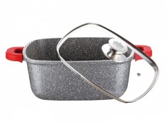 Cratita Patrată din Aluminiu cu interior Granit Moon Peterhof, si capac sticla, 6.3 Litri, 28 cm