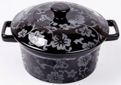 Cratita rotunda cu capac ceramica neagra,2 Litri,24 cm