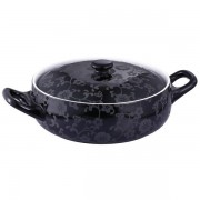 Cratita rotunda cu capac ceramica neagra, 2 Litri, 23 cm