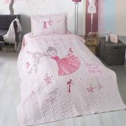 Cuvertura de pat matlasata o persoana,100% bumbac,roz+Perna