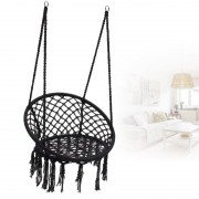 Hamac tip scaun suspendat cu accesorii incluse, 80 x 120 cm,impletitura policoton, negru