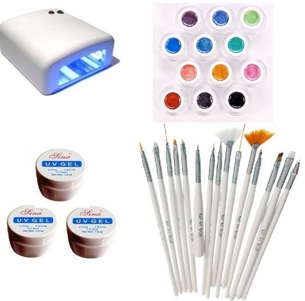 Kit-ul Unghii False , Lampa,  Gel UV , Pensule