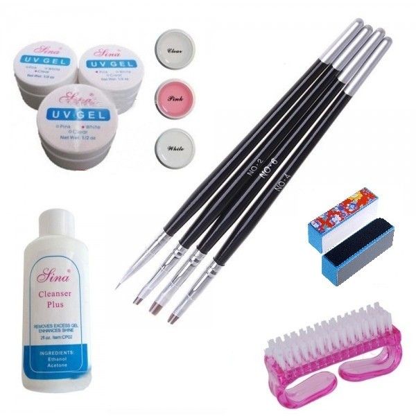 Kit Unghii False Gel Uv Pensule Degresant Buffer Perie Unghii