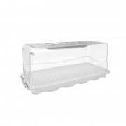 Platou dreptunghiular din plastic pentru prajituri tort,capac, 17x35x16 cm