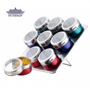Set 10 piese Condimente cu Suport Magnetic Claudio Peterhof, Recipiente Multicolor,Sticlă,Inox