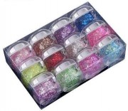 Set 12 buc Gel UV Colorate cu Sclipici