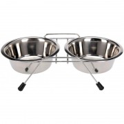 Set 2 castroane din inox pentru animale, suport metalic,2 x 4.7 Litri