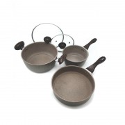 Set 2 Cratite si Tigaie din Granit Hausberg, 19, 25 şi 26 cm, 5 piese, Capac Sticla