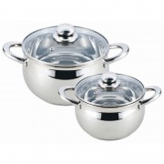 Set 2 Oale din Inox cu Capac din Sticla, 2 şi 3 Litri, 4 piese,5 Straturi