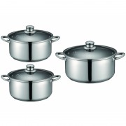 Set 3 Cratite din Inox cu capac din sticla Barrat Peterhof, 6, 8 ,10 Litri, 6 piese