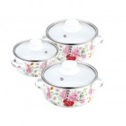 Set 3 cratite emailate cu capace sticla, 0.5, 0.75, 1.25, 6 Piese