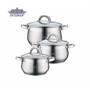 Set 3 Oale din Inox cu Capac din Sticlă Apollo Peterhof, 2.1, 2.9 şi 3.9 Litri,5 Straturi, 6 piese