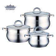 Set 3 Oale din Inox cu Capac din Sticlă Apollo Peterhof, 2.9, 3.9 şi 5.1 Litri,Fund 5 Straturi,6 piese