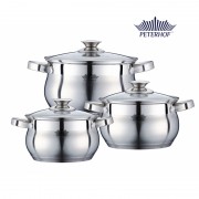 Set 3 Oale din Inox cu Capac din Sticlă Apollo Peterhof, 2.9, 3.9 şi 6.5 Litri,Fund 5 Straturi,6 piese