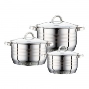 Set 3 Oale din Inox cu Capac din Sticlă Carlos Peterhof, 2, 2.8 şi 3.8 Litri,7 Straturi,6 piese