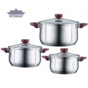 Set 3 Oale din Inox cu Capac din Sticlă Vino Peterhof, 2.5, 3.4 şi 4.5 Litri, 6 piese, Fund 5 Straturi