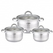 Set 3 Oale Inox cu Capac, 2.1, 2.9, 3.9 Litri, 6 piese, Baza 9 Straturi