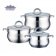 Set 3 Oale Inox cu Capac din Sticlă Apollo Peterhof, 3.9, 5.1 şi 6.5 Litri, Fund 5 Straturi, 6 piese