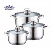 Set 3 Oale Inox cu Capac Sticla Carlos Peterhof, 2.1, 2.9, 3.9 Litri, 6 piese, Bază 5 Straturi