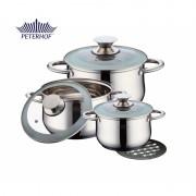 Set 3 Oale Inox cu Capac Sticla Pable Peterhof, 2.9, 3.9 şi 5.1 Litri, 7 piese, bază 5 straturi,suport termic