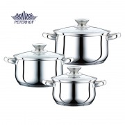 Set 3 Oale Inox cu Capac Sticla Torro Peterhof, 1.9, 2.5 şi 3.4 Litri, 6 piese, Fund 5 Straturi