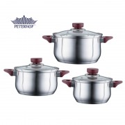 Set 3 Oale Inox cu Capac Sticlă Vino Peterhof, 1.9, 2.5 şi 3.4 Litri, 6 piese, Fund 5 Straturi