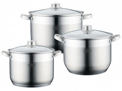 Set 3 Oale Inox cu Capace Sticla Alden Peterhof de 6, 7.5 şi 9.3 Litri cu Bază Triplustratificata,6 piese