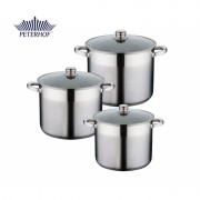Set 3 Oale Inox cu Capace Sticla Alden Peterhof de 7, 8.5 si 10.5 Litri cu Bază Triplustratificata,6 piese