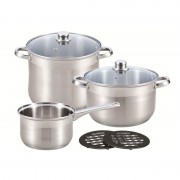 Set 3 Oale şi Cratite Inox cu Capac Grunberg, 1.9, 6 şi 8 Litri, 7 piese, Fund 3 Straturi