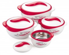Set 4 caserole termos,plastic si inox,pereti dubli,0.5,1,2,2.5 Litri