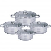 Set 4 Cratite Inox cu Capac din Sticlă,baza triplustratificata,4.5,5.8,7.3,9.1 Litri