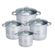 Set 4 Cratite Inox cu Capac din Sticlă,baza triplustratificata,7,9,11,13,5 Litri