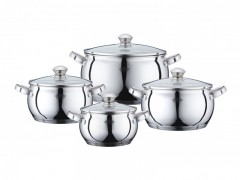 Set 4 cratite Inox cu capac Lara Peterhof,2.1, 3. 4, 6.9 Litri, 8 piese,baza 5 straturi