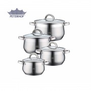 Set 4 Oale din Inox cu Capac din Sticlă Apollo Peterhof, 2.1, 2.9, 3.9 şi 5.1 Litri,Fund 5 Straturi,8 piese