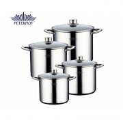 Set 4 Oale Inox cu Capac Sticlă Arcade Peterhof, 7.5, 9.5, 12 şi 14 Litri, 8 piese, Fund 3 Straturi