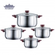 Set 4 Oale Inox cu Capace din Sticlă Vino Peterhof, 8 piese, Fund 5 Straturi