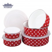 Set 5 Caserole Email cu Capac de Plastic Rosso Peterhof