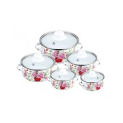 Set 5 cratite emailate cu capace sticla, 0.5, 0.75, 1.25, 1.8, 2.5 Litri