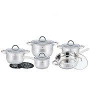 Set 5 Cratite Inox cu Capac din Sticlă,baza 7 Straturi, 12 piese