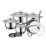 Set 5 Cratite Inox cu Capac din Sticlă,baza 9 Straturi, 12 piese