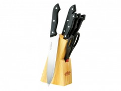 Set 5 cutite cu foarfeca si suport de lemn, 7 piese