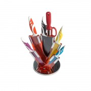 Set 5 Cutite Inox cu Foarfeca si Dispozitiv de Ascutit Colorus Grunberg, 8 piese,Suport inclus