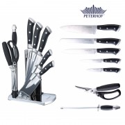Set 5 Cutite Inox cu Foarfeca si Dispozitiv de Ascutit Robusto Peterhof, 8 piese, Suport Acrilic