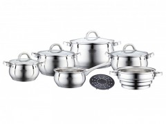 Set 5 Oale din Inox cu Vas Aburi Apollo Peterhof, Capace din Sticlă,Fund 5 Straturi, Steamer,11 piese