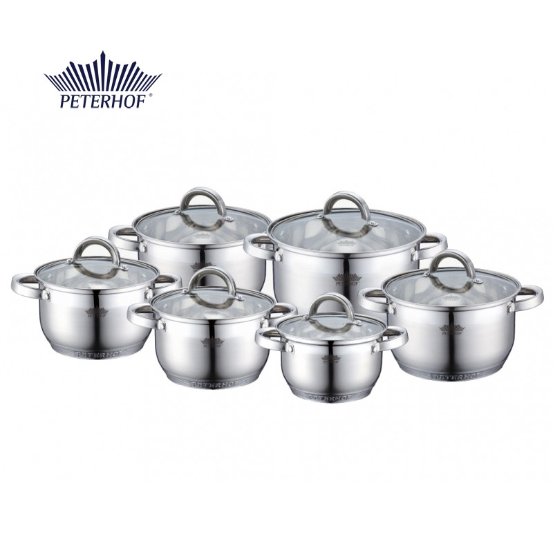 Set 6 Cratite din Inox cu Capac din Sticla Carlos Peterhof, 12 piese, Fund 7 Straturi, Inductie