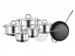 Set 6 Oale si Cratite din Inox cu Cos de Prajit Fargo Peterhof,capace de Sticla,11 piese