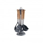 Set 6 Ustensile pentru gatit cu manere din Lemn Peterhof, 7 piese, Suport inclus