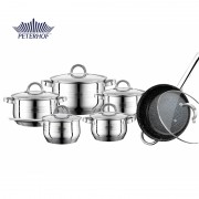 Set 6 Vase:4 Oale +1 Tigaie +1 Cratita din Inox cu Capace din Sticla Fargo Peterhof, 12 piese, Baza Triplustratificata