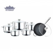 Set 6 Vase:4 Oale,1 Tigaie,1 Cratita din Inox cu Capace din Sticlă Torro Peterhof,12 piese, Fund 5 Straturi